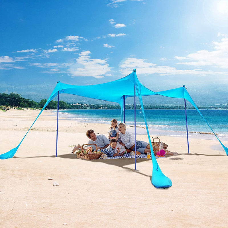 Family beach tent, large pop-up parasol, beach shelter, sun shade. Stable poles with portable carry bag. Outdoor shade.