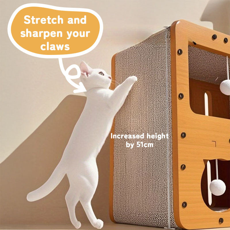 Maison pour chat 3 en 1, avec lit et griffoir - Structure multicouche en carton souple et écologique