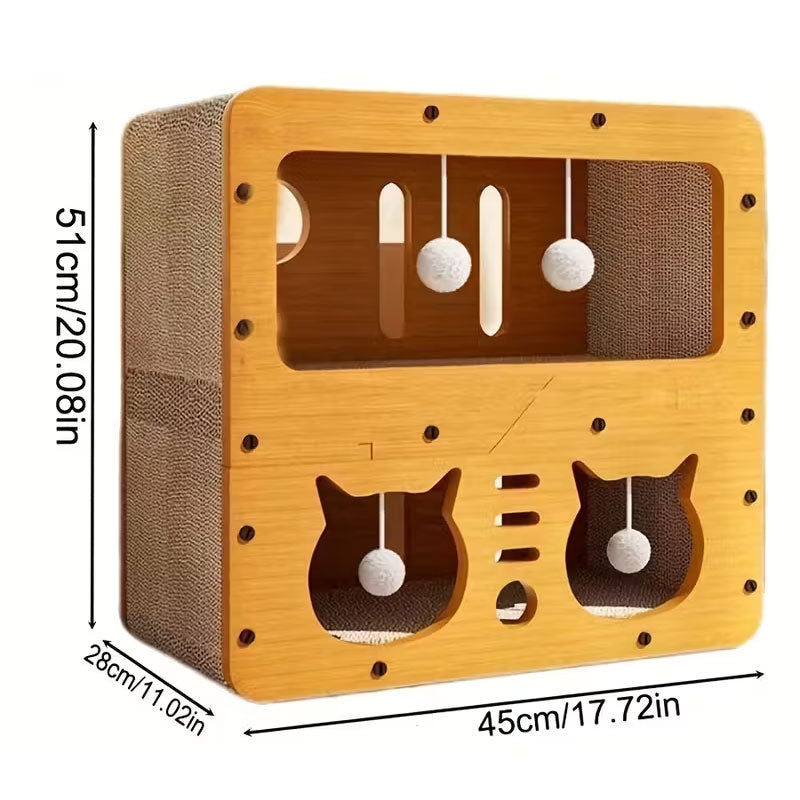 Maison pour chat 3 en 1, avec lit et griffoir - Structure multicouche en carton souple et écologique