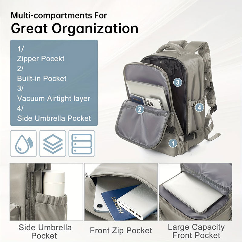 Sac à dos de voyage à compression sous vide et sac de rangement 42x29x15, compartiment pour ordinateur portable