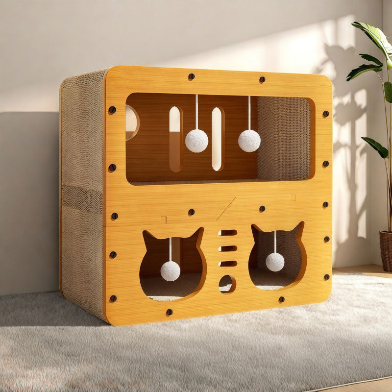Maison pour chat 3 en 1, avec lit et griffoir - Structure multicouche en carton souple et écologique