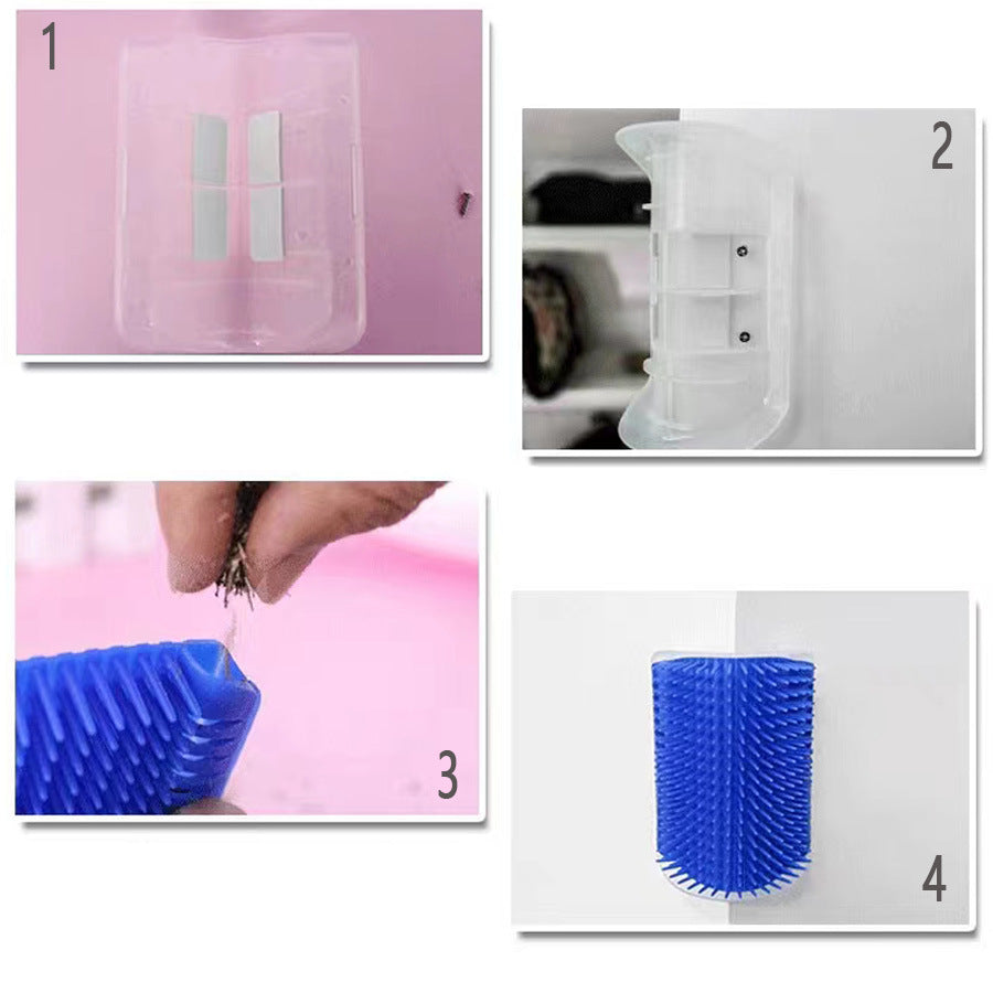 Brosse d'angle murale quatre couleurs avec poudre de menthe pour chat offerte, masseur pour chat doux pour la peau, peigne pour chatn, balle à mâcher multifonctionnelle avec corde, jouet pour chien