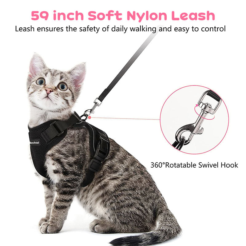 Cat Harness and Leash with Easy Control, Escape-Proof - Soft Adjustable Vest Harness for Walking Cats.