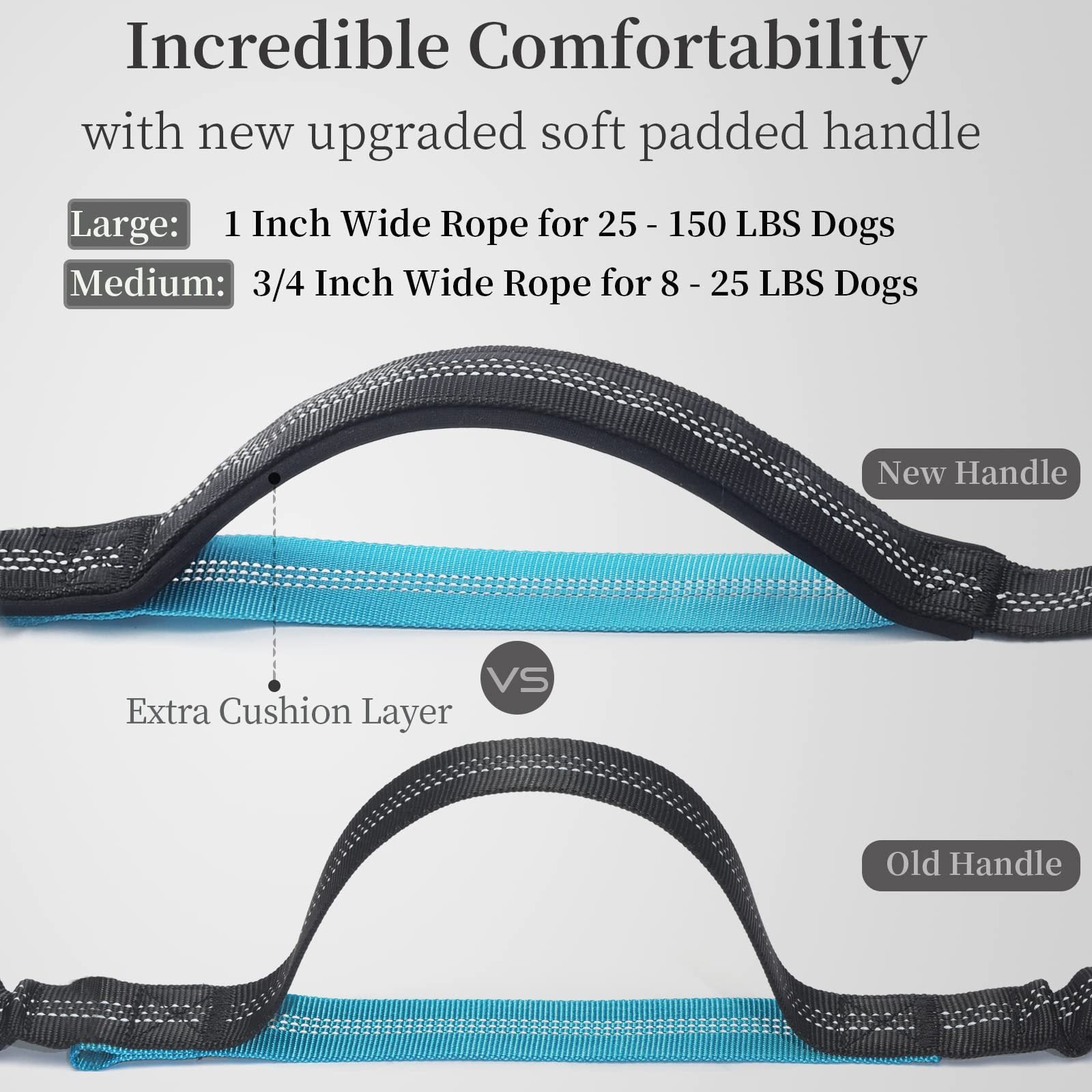 laisse pour chien en nylon résistant, mains libres, avec double poignée rembourrée, idéale pour la marche, le jogging et la course.