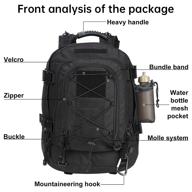 Sac à dos tactique outdoor pour homme de 65 L : grande capacité, idéal pour la randonnée, le camping et les voyages. Un sac à dos de style militaire.