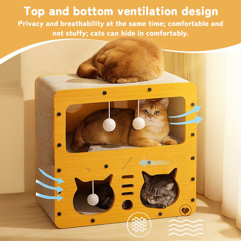 Maison pour chat 3 en 1, avec lit et griffoir - Structure multicouche en carton souple et écologique